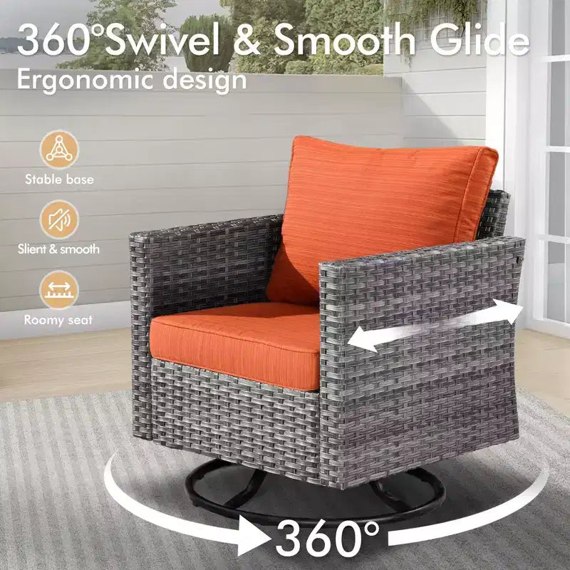 Set da conversazione da patio 6 pezzi HOMLUX con divano a 3 posti e pouf, set di poltrone girevoli