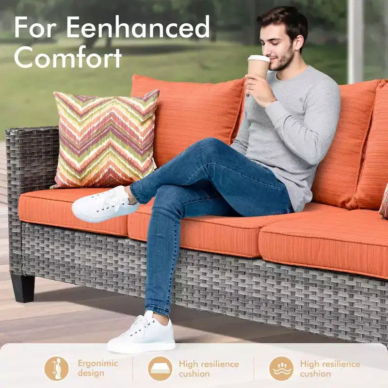 Set da conversazione da patio 6 pezzi HOMLUX con divano a 3 posti e pouf, set di poltrone girevoli