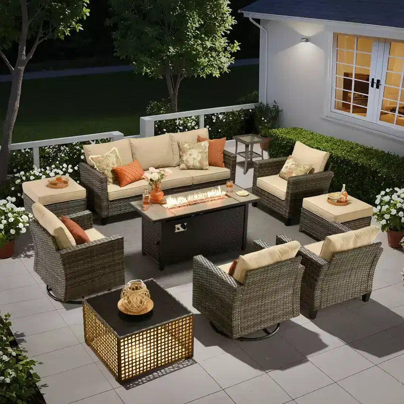 Set da Esterno HOMLUX 10 Pezzi con Tavolo Brazier da 54 Pollici e Sedie Girevoli