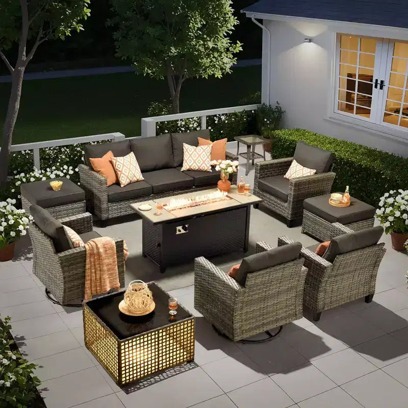 Set da Esterno HOMLUX 10 Pezzi con Tavolo Brazier da 54 Pollici e Sedie Girevoli