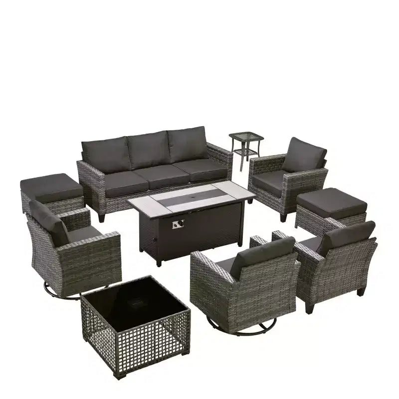 Set da Esterno HOMLUX 10 Pezzi con Tavolo Brazier da 54 Pollici e Sedie Girevoli