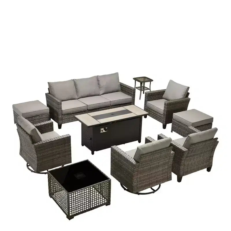 Set da Esterno HOMLUX 10 Pezzi con Tavolo Brazier da 54 Pollici e Sedie Girevoli