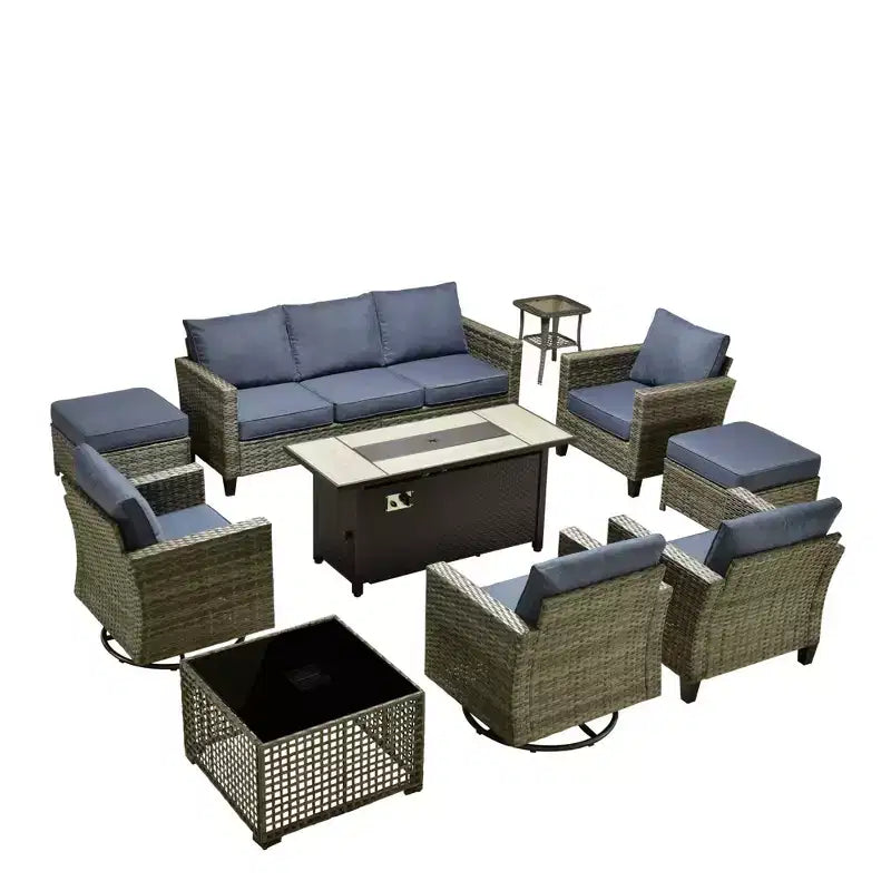 Set da Esterno HOMLUX 10 Pezzi con Tavolo Brazier da 54 Pollici e Sedie Girevoli
