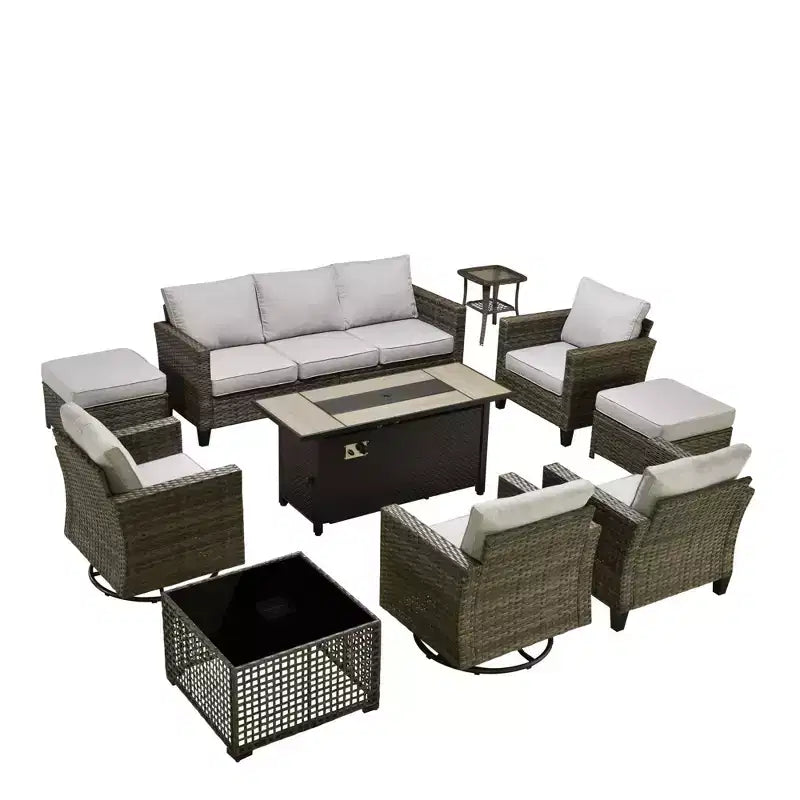Set da Esterno HOMLUX 10 Pezzi con Tavolo Brazier da 54 Pollici e Sedie Girevoli