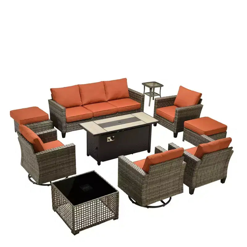 Set da Esterno HOMLUX 10 Pezzi con Tavolo Brazier da 54 Pollici e Sedie Girevoli