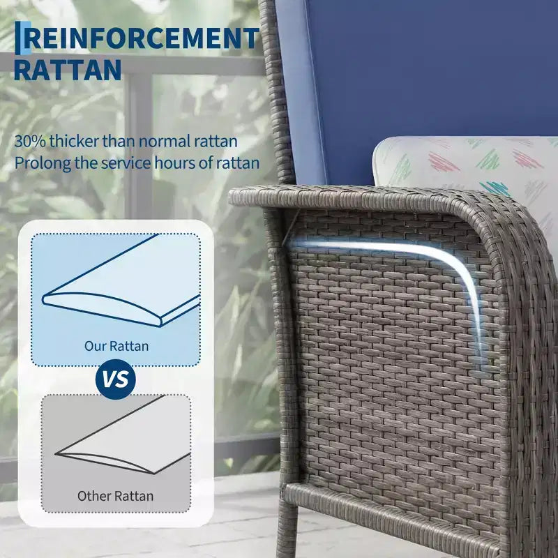 Set di 2 sedie da esterno in rattan per patio, con cuscini spessi, in vimini sfumato resistente a tutte le intemperie - Versatili sedute da esterno per portico, terrazza, giardino, cortile
