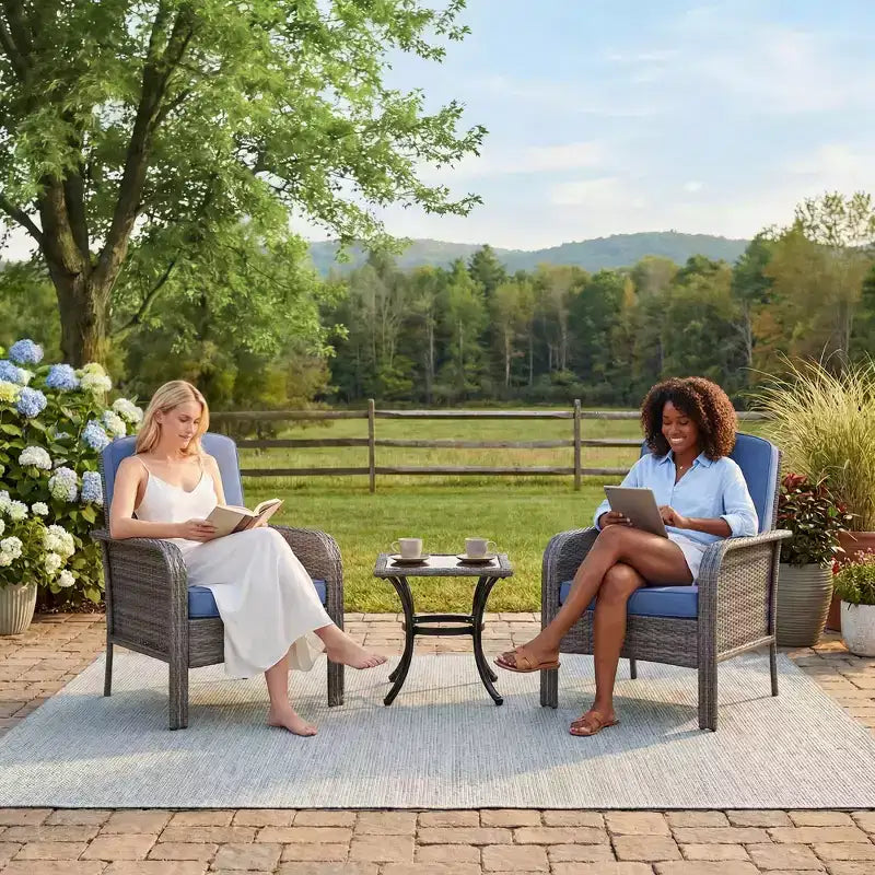 Set di 2 sedie da esterno in rattan per patio, con cuscini spessi, in vimini sfumato resistente a tutte le intemperie - Versatili sedute da esterno per portico, terrazza, giardino, cortile
