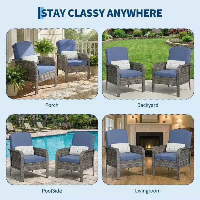 Set di 2 sedie da esterno in rattan per patio, con cuscini spessi, in vimini sfumato resistente a tutte le intemperie - Versatili sedute da esterno per portico, terrazza, giardino, cortile