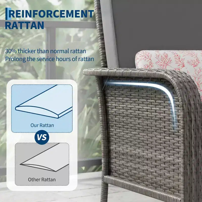 Set di 2 sedie da esterno in rattan per patio, con cuscini spessi, in vimini sfumato resistente a tutte le intemperie - Versatili sedute da esterno per portico, terrazza, giardino, cortile