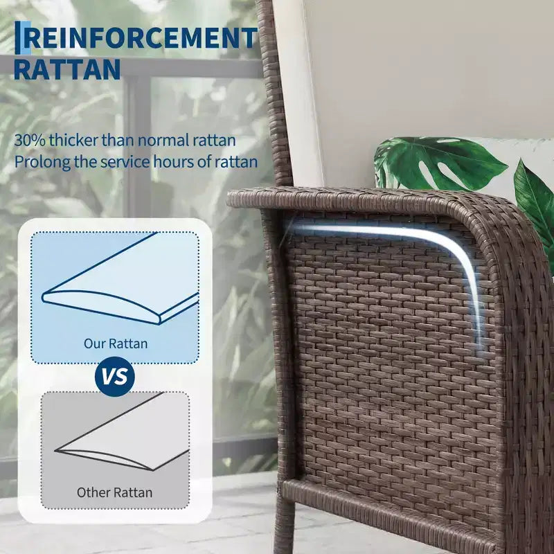 Set di 2 sedie da esterno in rattan per patio, con cuscini spessi, in vimini sfumato resistente a tutte le intemperie - Versatili sedute da esterno per portico, terrazza, giardino, cortile