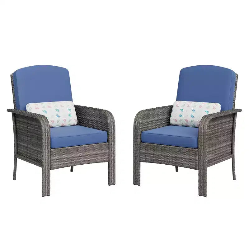 Set di 2 sedie da esterno in rattan per patio, con cuscini spessi, in vimini sfumato resistente a tutte le intemperie - Versatili sedute da esterno per portico, terrazza, giardino, cortile