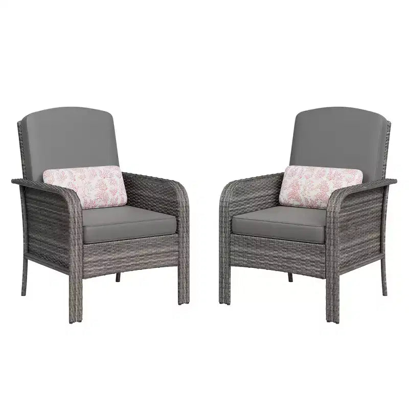 Set di 2 sedie da esterno in rattan per patio, con cuscini spessi, in vimini sfumato resistente a tutte le intemperie - Versatili sedute da esterno per portico, terrazza, giardino, cortile