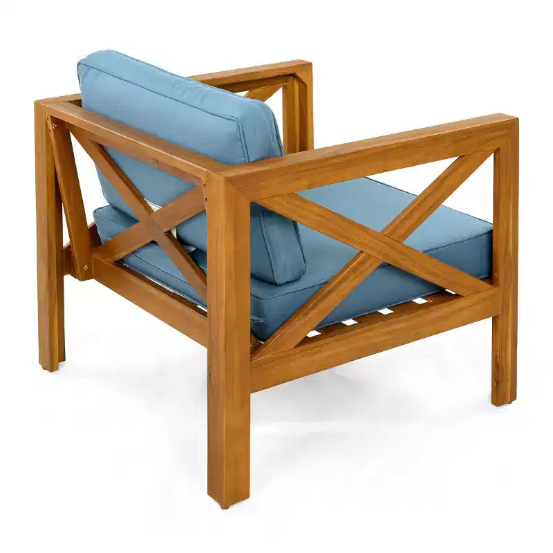 Set da conversazione da patio per piccoli spazi, seduta da esterno in legno di acacia con cuscini e tavolino pieghevole per balcone, ponte, giardino-Panipeachy