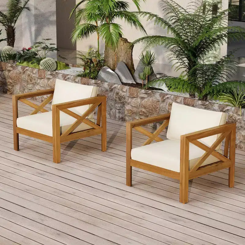 Set da conversazione da patio per piccoli spazi, seduta da esterno in legno di acacia con cuscini e tavolino pieghevole per balcone, ponte, giardino-Panipeachy