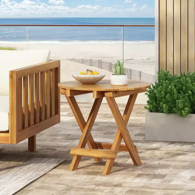 Set da conversazione da patio per piccoli spazi, seduta da esterno in legno di acacia con cuscini e tavolino pieghevole per balcone, ponte, giardino-Panipeachy