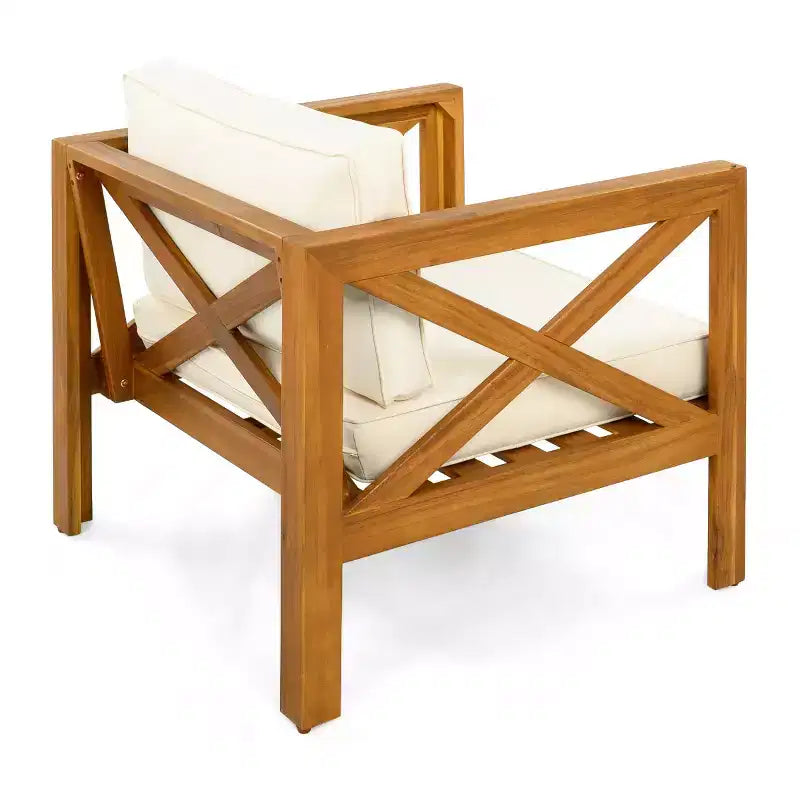 Set da conversazione da patio per piccoli spazi, seduta da esterno in legno di acacia con cuscini e tavolino pieghevole per balcone, ponte, giardino-Panipeachy