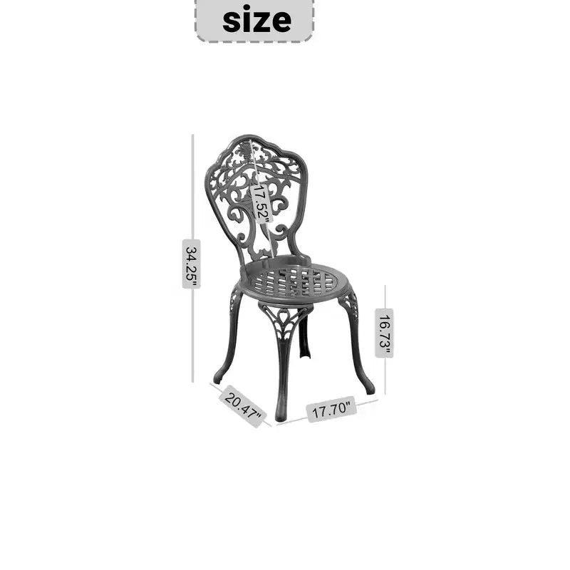 Set di 2 sedie da pranzo per patio in fusione di alluminio, telaio nero resistente alla ruggine con design intagliato ornamentale