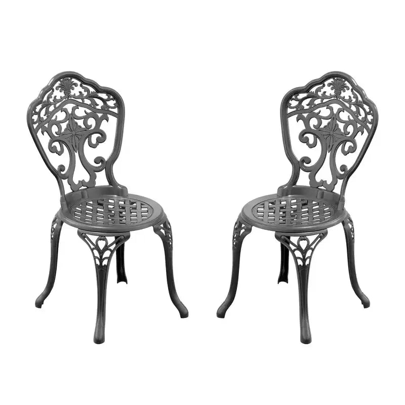 Set di 2 sedie da pranzo per patio in fusione di alluminio, telaio nero resistente alla ruggine con design intagliato ornamentale