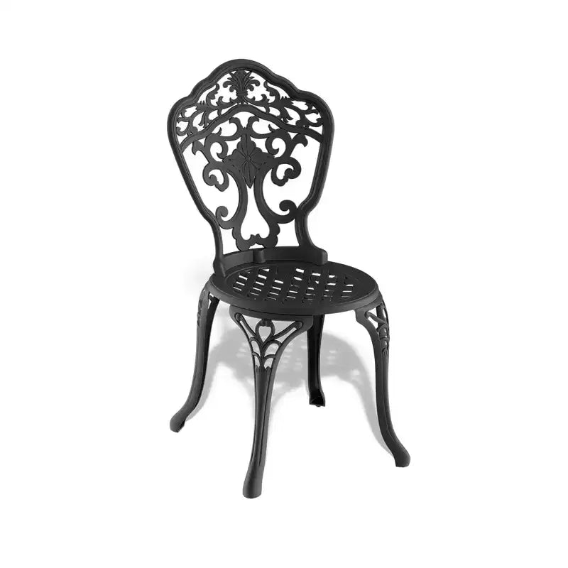 Set di 2 sedie da pranzo per patio in fusione di alluminio, telaio nero resistente alla ruggine con design intagliato ornamentale