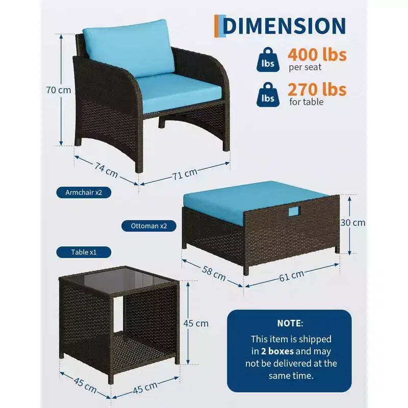 Set di mobili da giardino da 5 pezzi con struttura in rattan PE, sedute da esterno per tutte le stagioni per giardino, balcone e patio