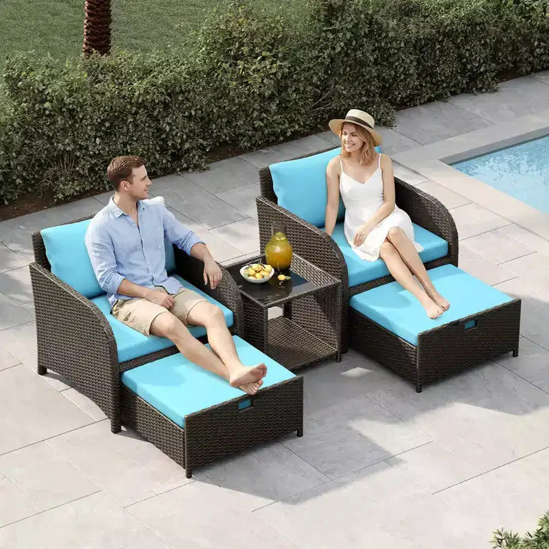 Set di mobili da giardino da 5 pezzi con struttura in rattan PE, sedute da esterno per tutte le stagioni per giardino, balcone e patio