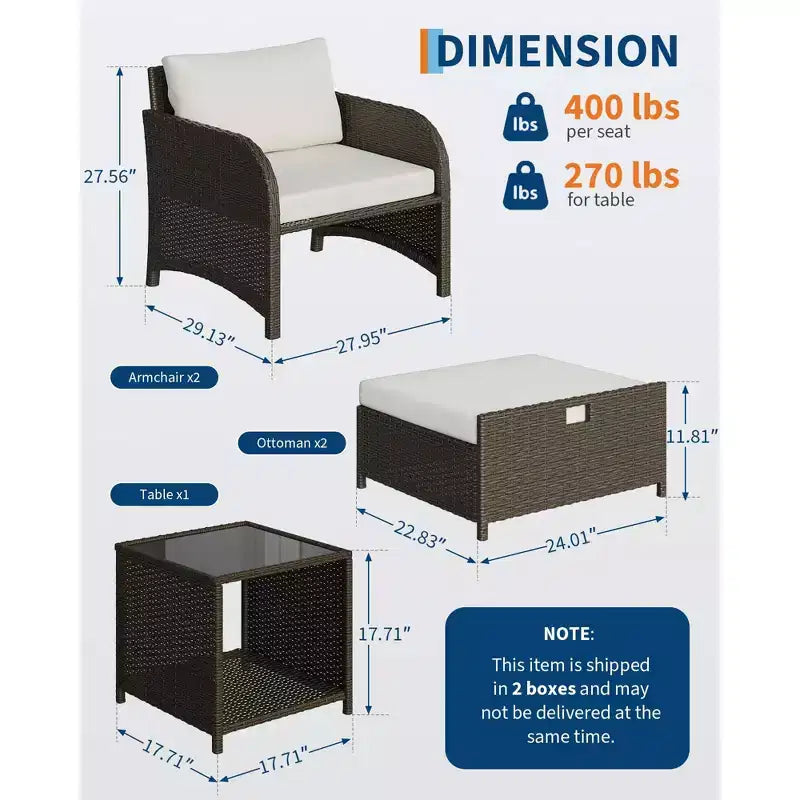 Set di mobili da giardino da 5 pezzi con struttura in rattan PE, sedute da esterno per tutte le stagioni per giardino, balcone e patio