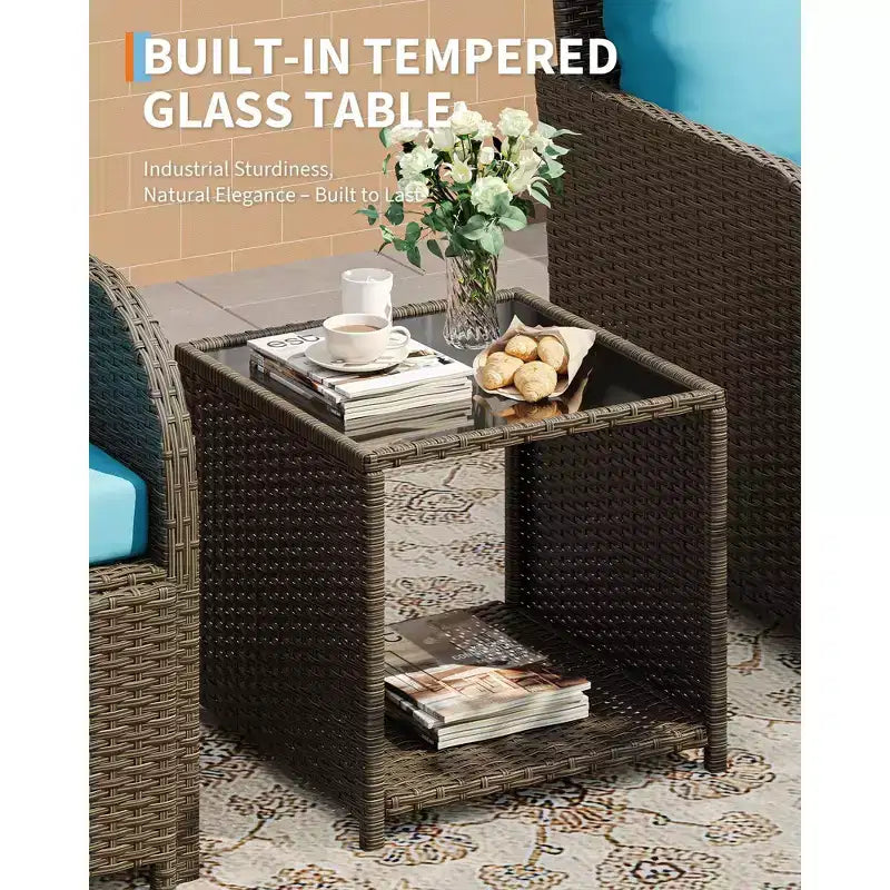 Set di mobili da giardino da 5 pezzi con struttura in rattan PE, sedute da esterno per tutte le stagioni per giardino, balcone e patio
