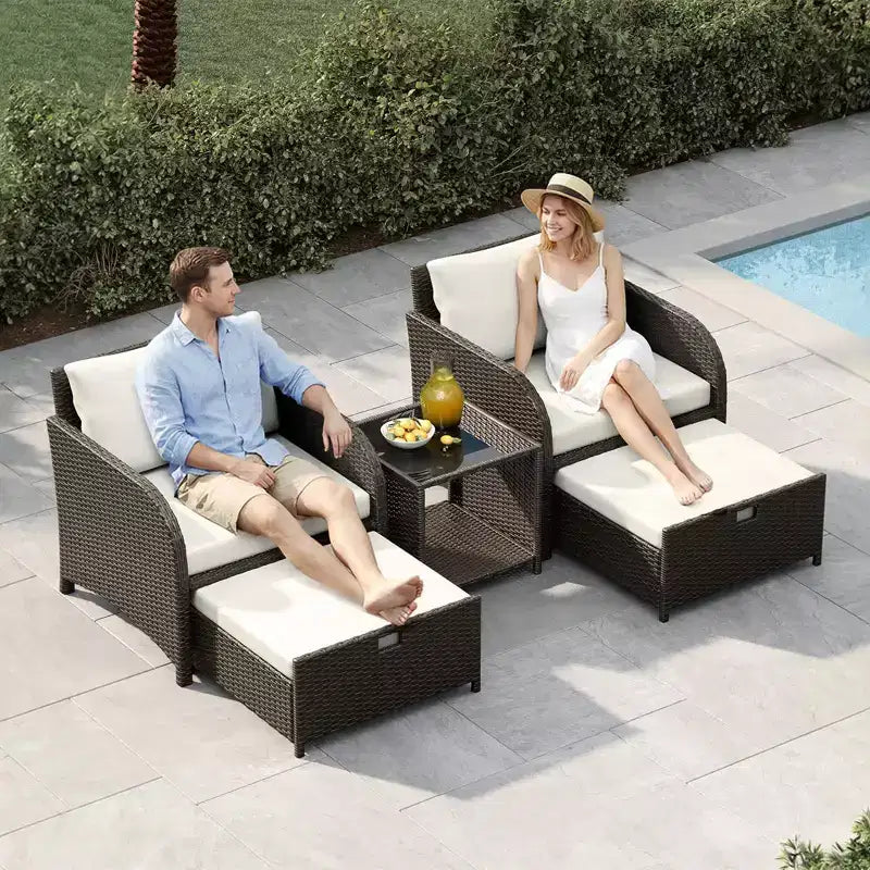 Set di mobili da giardino da 5 pezzi con struttura in rattan PE, sedute da esterno per tutte le stagioni per giardino, balcone e patio