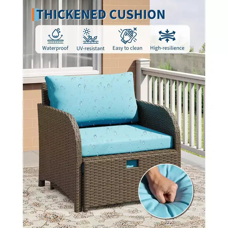 Set di mobili da giardino da 5 pezzi con struttura in rattan PE, sedute da esterno per tutte le stagioni per giardino, balcone e patio