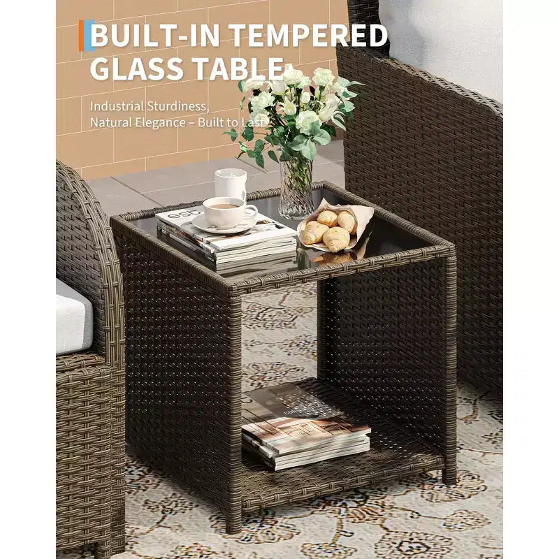 Set di mobili da giardino da 5 pezzi con struttura in rattan PE, sedute da esterno per tutte le stagioni per giardino, balcone e patio