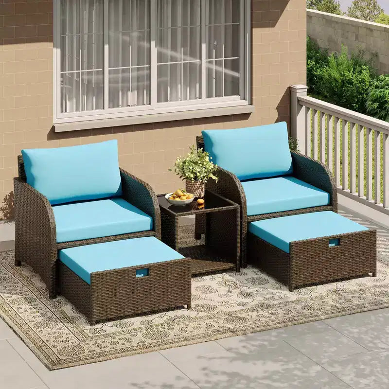 Set di mobili da giardino da 5 pezzi con struttura in rattan PE, sedute da esterno per tutte le stagioni per giardino, balcone e patio