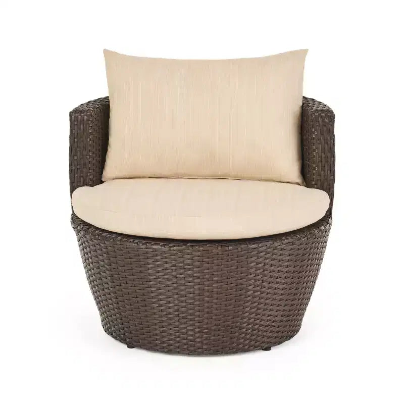 ModernLuxe Set da 3 pezzi per conversazione da esterno, Set da conversazione in vimini per patio, sedie in rattan PE con cuscini e tavolo in vetro temperato