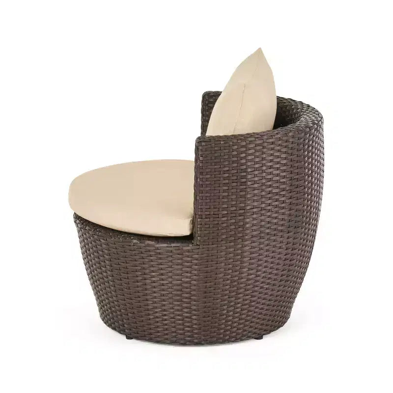 ModernLuxe Set da 3 pezzi per conversazione da esterno, Set da conversazione in vimini per patio, sedie in rattan PE con cuscini e tavolo in vetro temperato