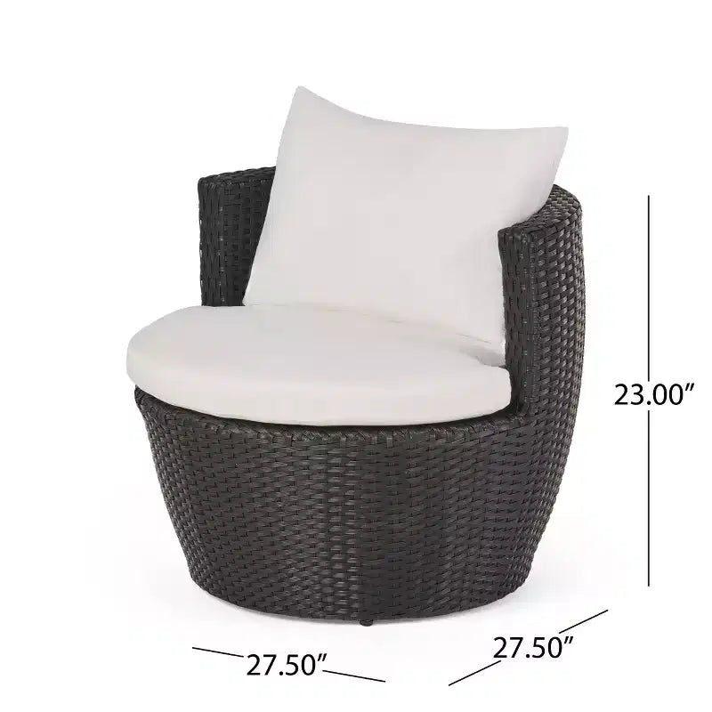 ModernLuxe Set da 3 pezzi per conversazione da esterno, Set da conversazione in vimini per patio, sedie in rattan PE con cuscini e tavolo in vetro temperato