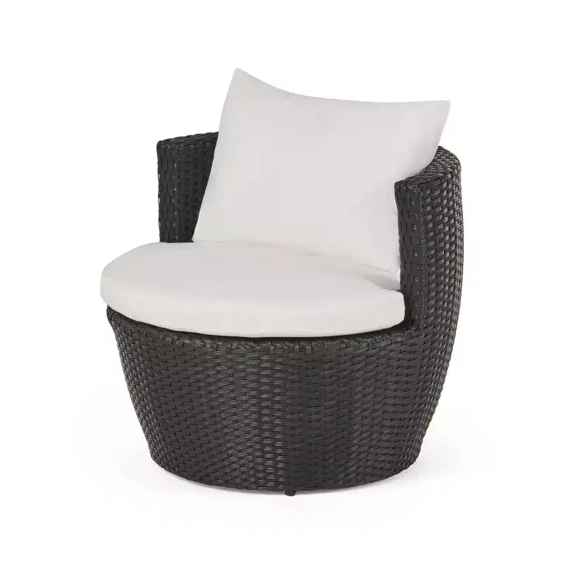 ModernLuxe Set da 3 pezzi per conversazione da esterno, Set da conversazione in vimini per patio, sedie in rattan PE con cuscini e tavolo in vetro temperato
