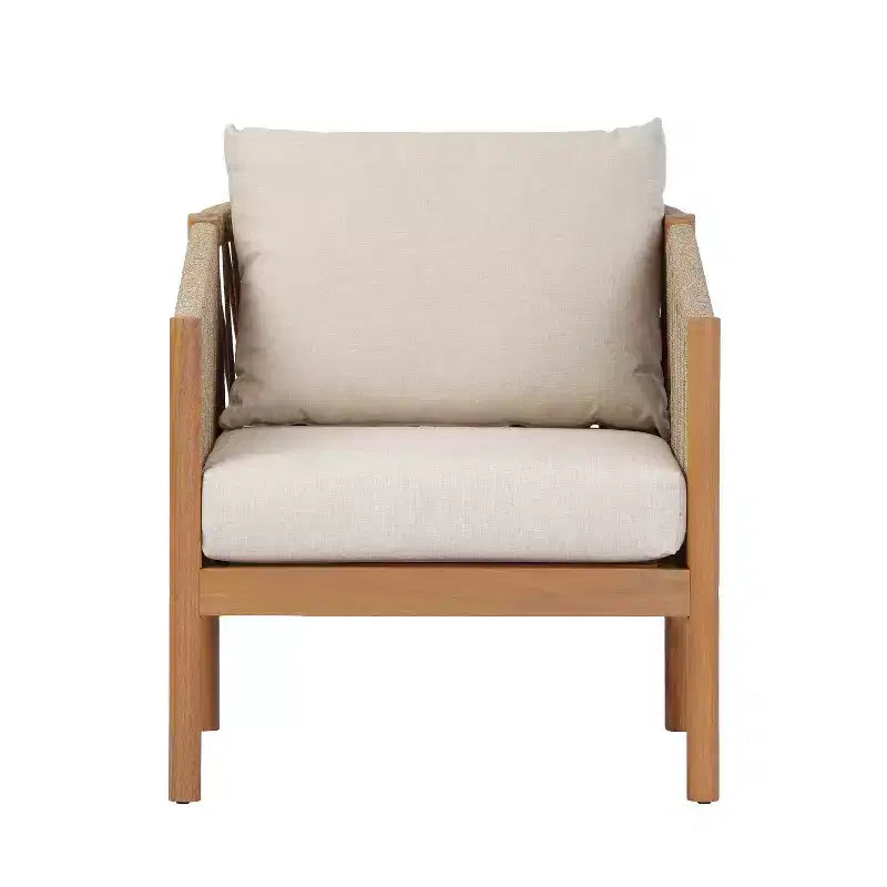 Set di 4 pezzi da patio moderno Adewale di Christopher Knight Home in acacia con cuscini, tavolo a doghe e design in corda