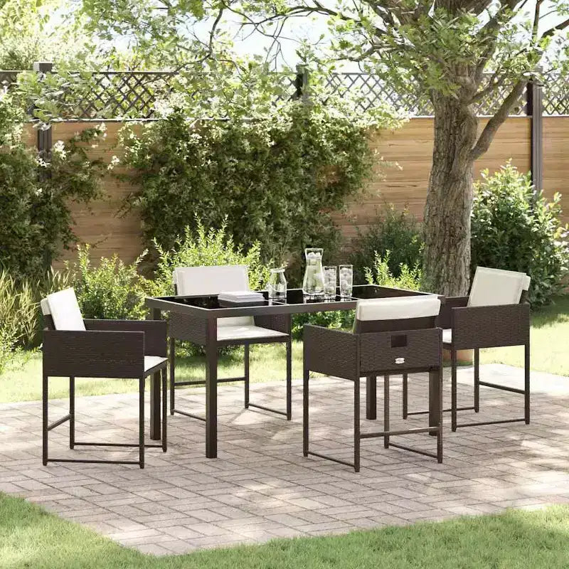 vidaXL Set da pranzo da giardino con cuscini 5 pz marrone in polyrattan