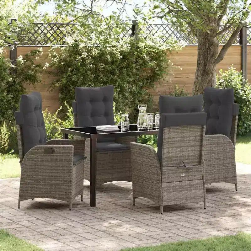 vidaXL Set da pranzo da giardino con cuscini 5 pz Grigio Rattan PE