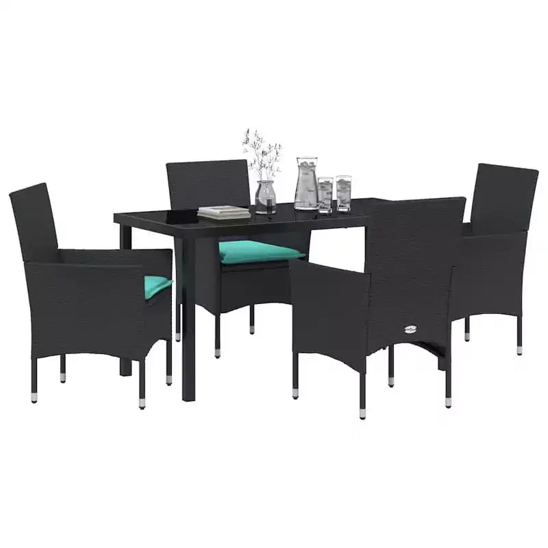 vidaXL Set Tavolo e Sedie con Cuscini 5 pz Rattan PE Nero