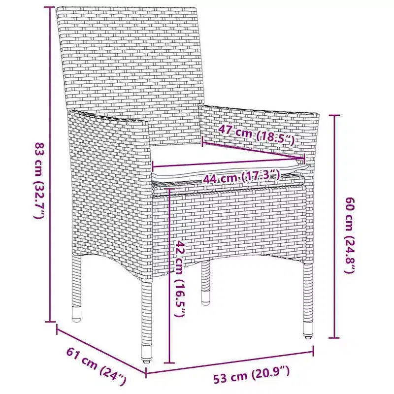 vidaXL Set Tavolo e Sedie con Cuscini 5 pz Rattan PE Nero