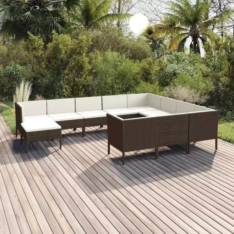 vidaXL Set Lounge da Esterno a 11 Pezzi con Cuscini in Poly Rattan Marrone