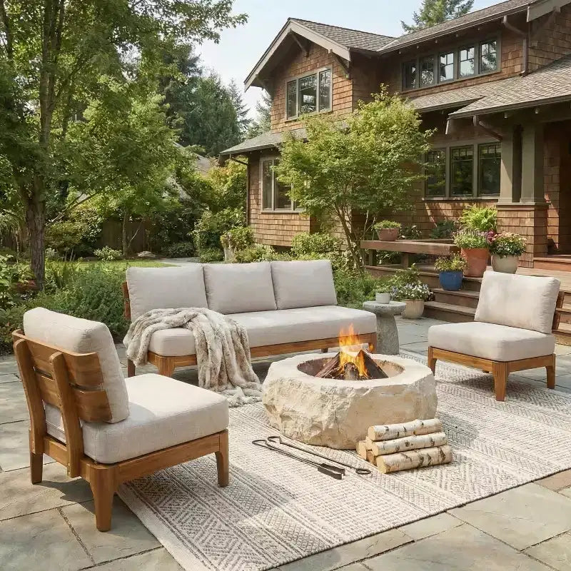 Christopher Knight Home Nikhil Set Conversazione Moderno da 3 Pezzi in Acacia con Cuscini (Tavolo Non Incluso)