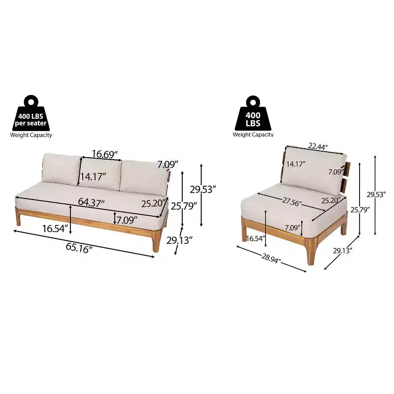 Christopher Knight Home Nikhil Set Conversazione Moderno da 3 Pezzi in Acacia con Cuscini (Tavolo Non Incluso)