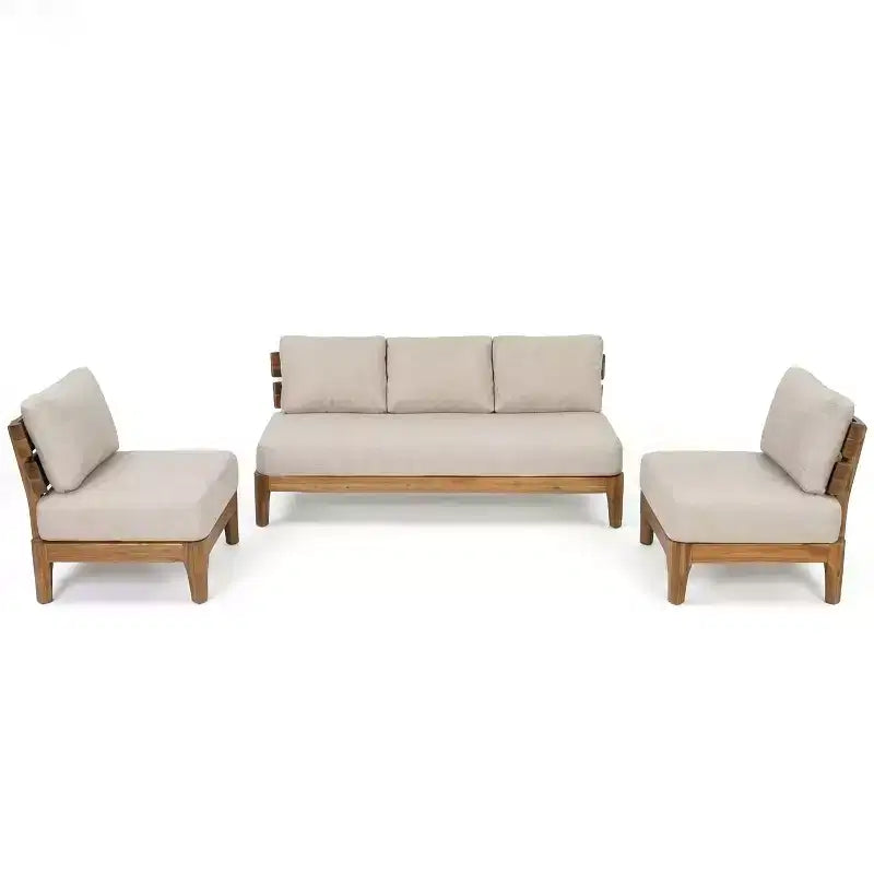Christopher Knight Home Nikhil Set Conversazione Moderno da 3 Pezzi in Acacia con Cuscini (Tavolo Non Incluso)
