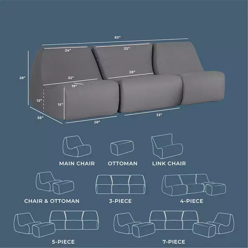 Set di mobili da esterno Big Joe Solvana per patio, divano in pelle cucita con silicone Cool Touch resistente alle intemperie, sezionale a 3 pezzi, grigio chiaro di luna