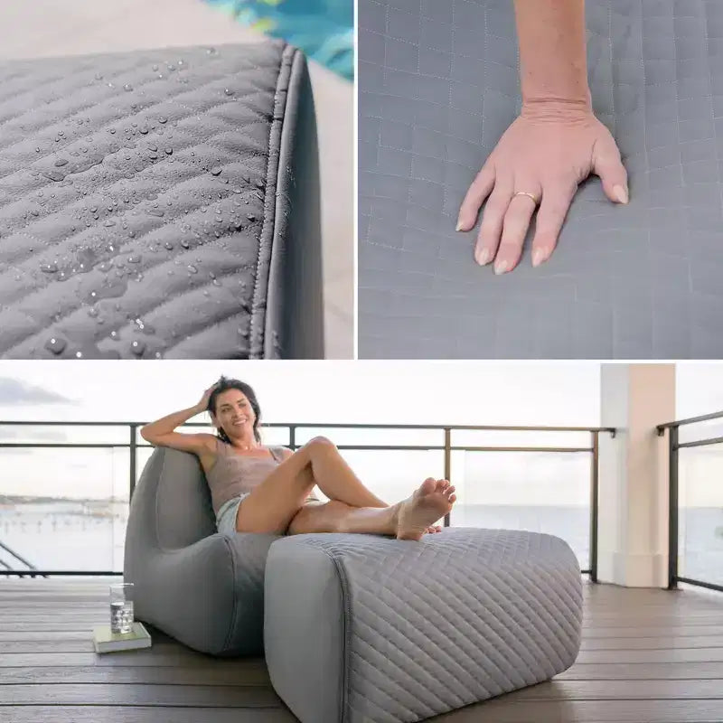 Set di mobili da esterno Big Joe Solvana per patio, divano in pelle cucita con silicone Cool Touch resistente alle intemperie, sezionale a 3 pezzi, grigio chiaro di luna
