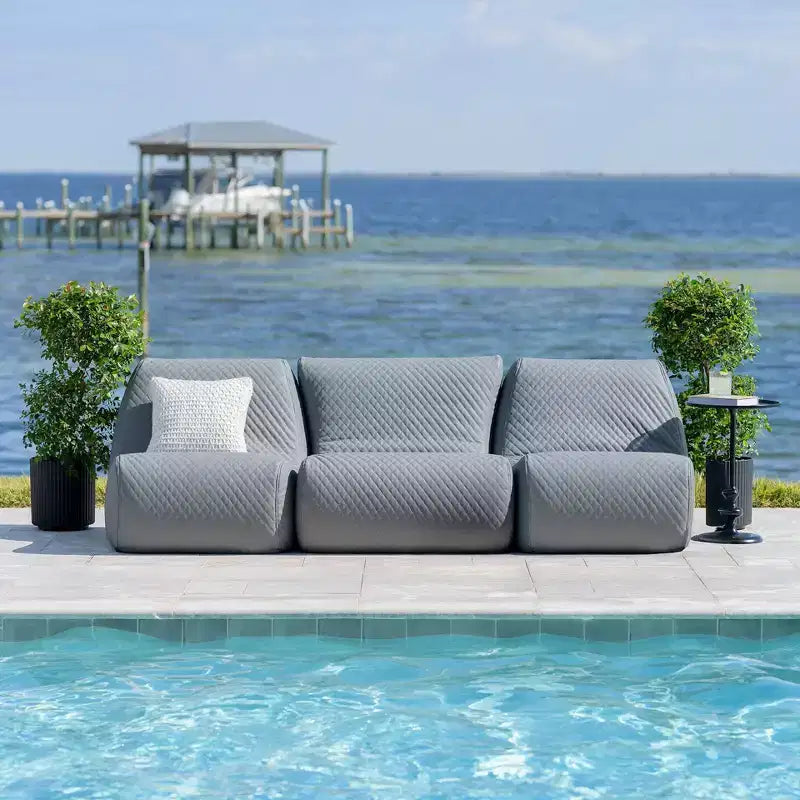 Set di mobili da esterno Big Joe Solvana per patio, divano in pelle cucita con silicone Cool Touch resistente alle intemperie, sezionale a 3 pezzi, grigio chiaro di luna