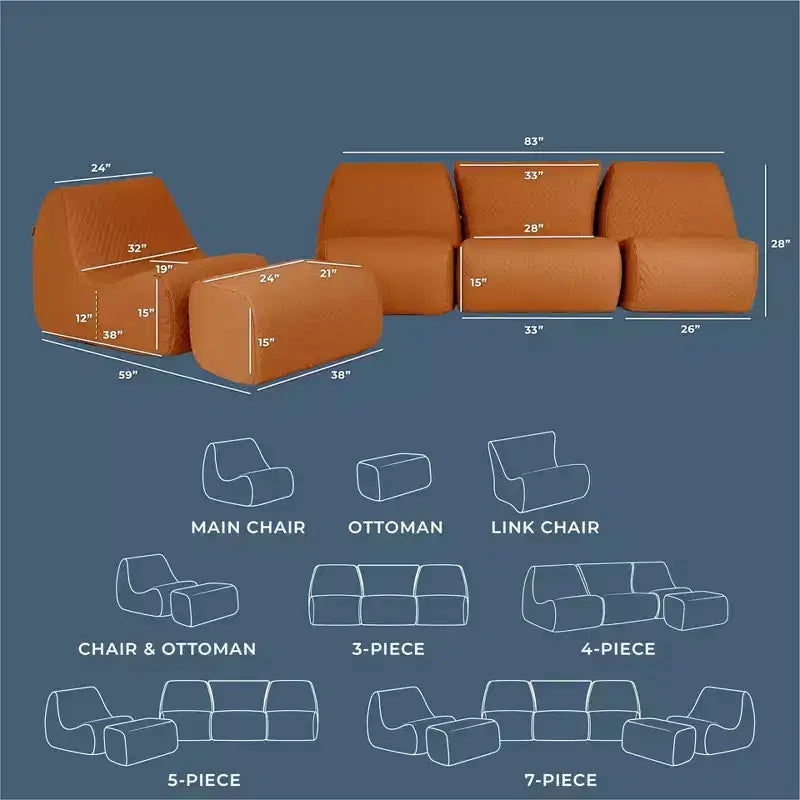 Set di mobili da giardino Big Joe Solvana, divano in pelle cucita in silicone Cool Touch resistente alle intemperie, componibile a 5 pezzi, color sabbia-miele