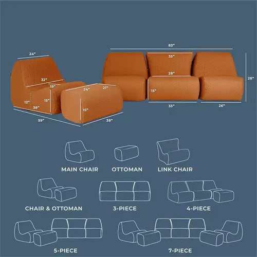 Set di mobili da giardino Big Joe Solvana, divano in pelle cucita in silicone Cool Touch resistente alle intemperie, componibile a 5 pezzi, color sabbia-miele