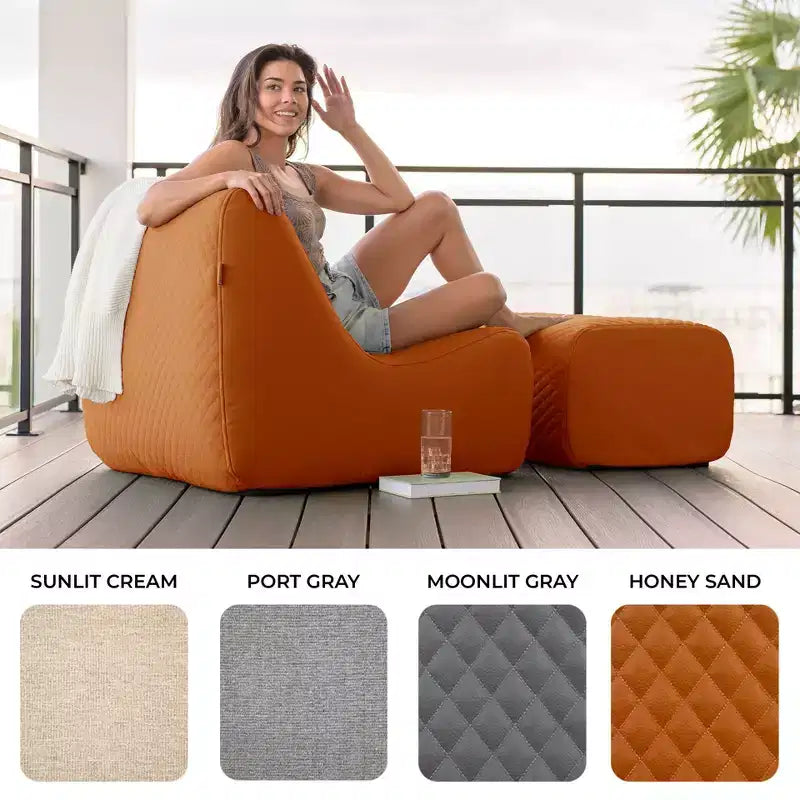 Set di mobili da giardino Big Joe Solvana, divano in pelle cucita in silicone Cool Touch resistente alle intemperie, componibile a 5 pezzi, color sabbia-miele